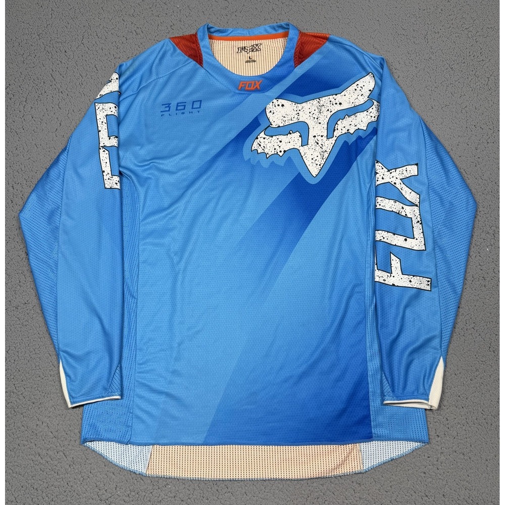 Fox Racing 360 Jersey Mens Large Blue Long Sleeve Mesh Moto MX Racing Top